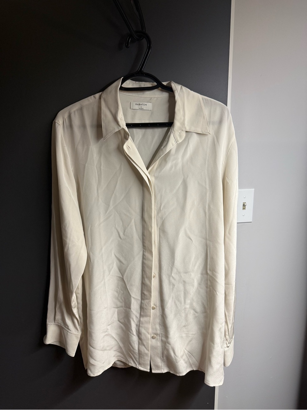 Babaton Cream Button-Down Silk-Feel Dress Shirt